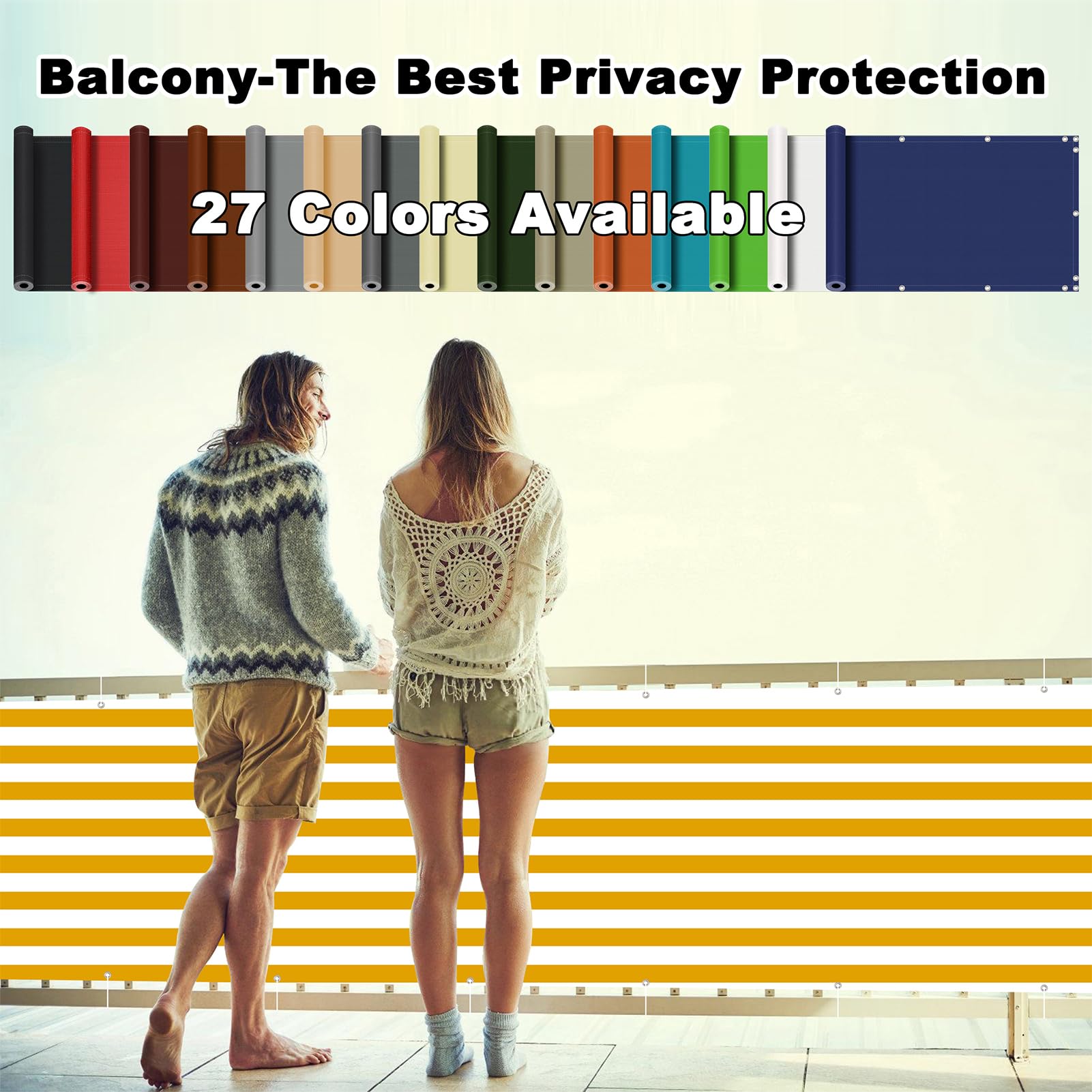 Balkon na zewnątrz, 3 m x 10 m, odporna na warunki atmosferyczne, tkanina HDPE, łatwa pielęgnacja, ogrodzenie prywatności, różne rozmiary i kolory, żółte paski, osłona balkonowa do mieszkań