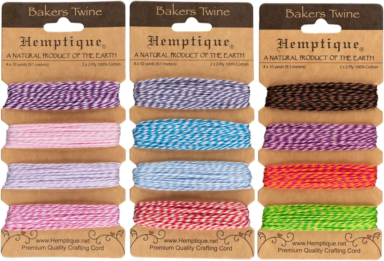 Bakers Twine 100% Cotton – 4 x 10 Yards – 2x2 Ply – Variety (3 Count)