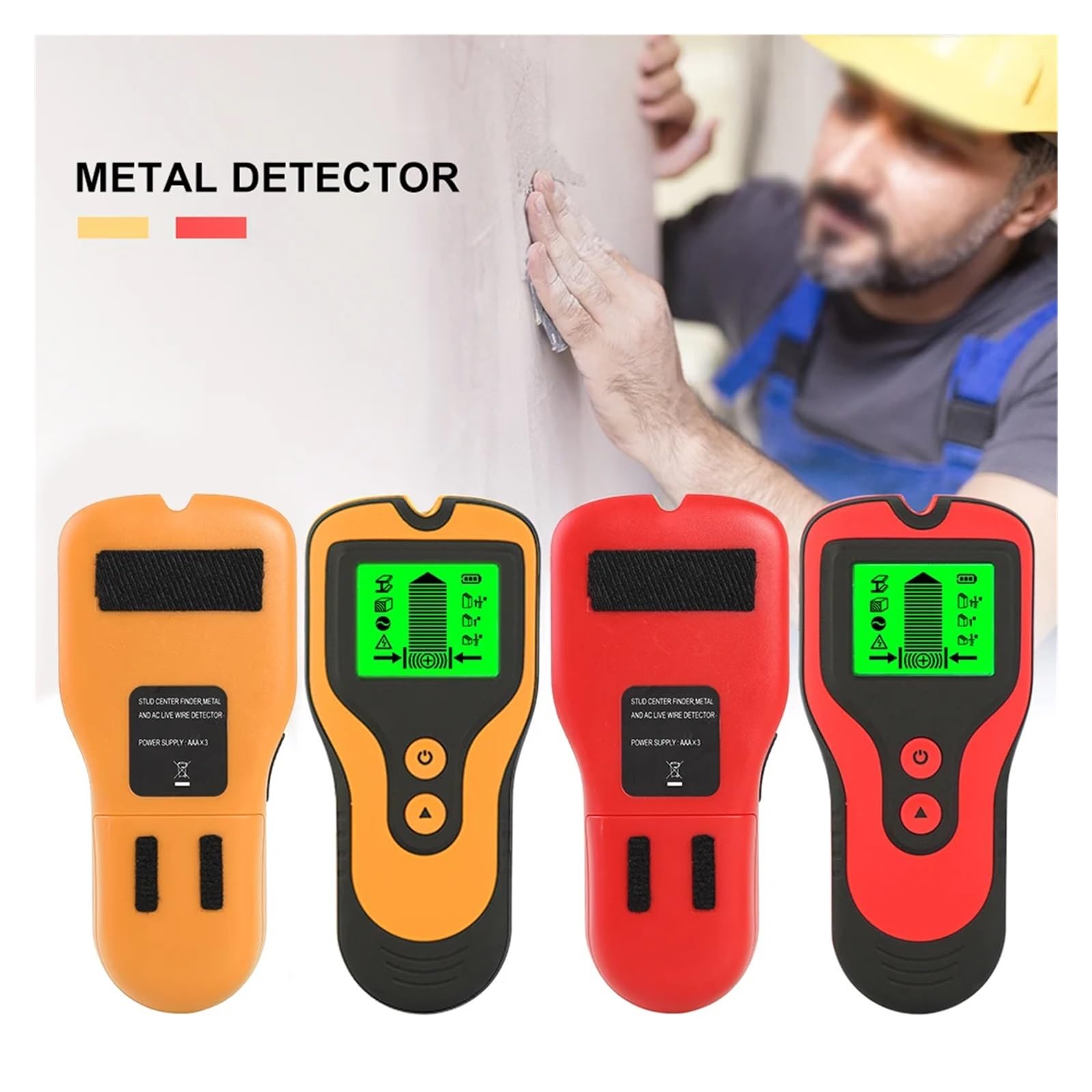 Tester Ścienny Wielofunkcyjny Skaner Do Metalu 3 W 1 Kołek AC Przewody Pod Napięciem Wykrywacz Kabli Wyszukiwarka Skrzynek Elektrycznych Precyzyjne Wykrywanie(Orange)