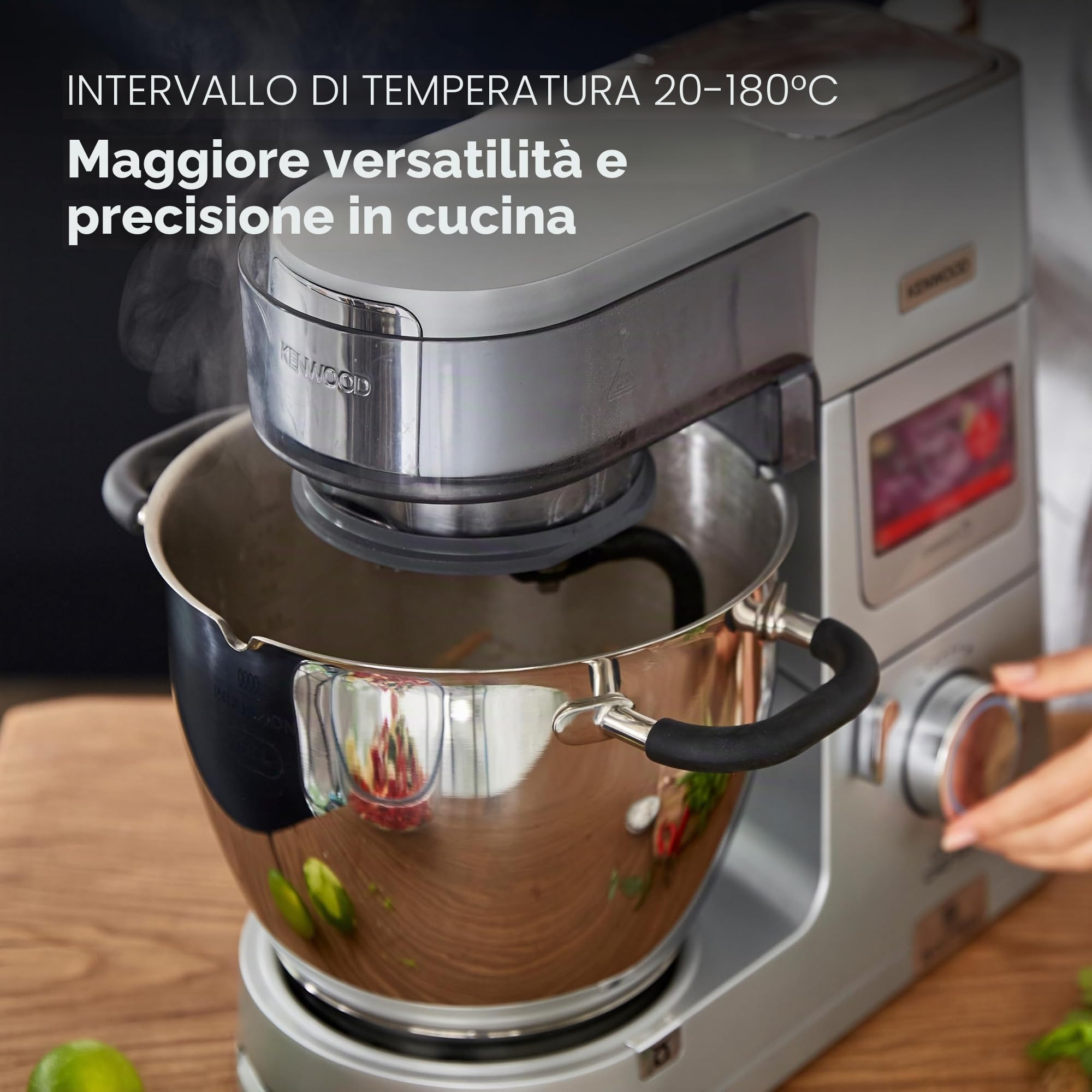 Kenwood Cooking Chef XL KCL95.424SI, Impastatrice Planetaria con Frusta K, Robot da Cucina, Gancio per Impasti, Display LCD, Bilancia Integrata, Ciotola Acciaio Inox 6,7L, 1500W, Argento