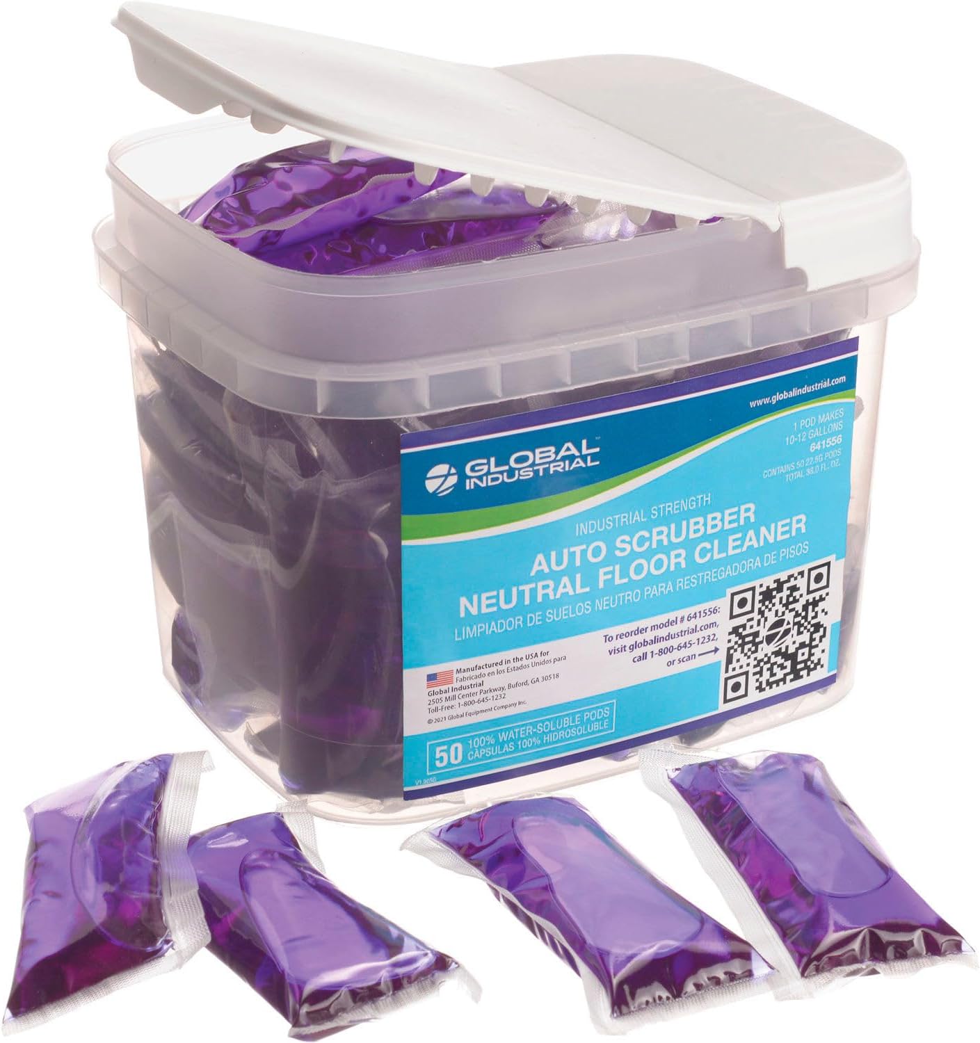 Global Industrial Auto-Scrubber Neutral Floor Cleaner, 50 Pods/Tub, 4 Tubs/Case