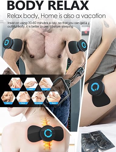 Vista 8 de Tens - Unidad negra con 2 almohadillas, mini máquina de masaje de microcorriente EMS, instrumento de fisioterapia multifunción de baja frecuencia