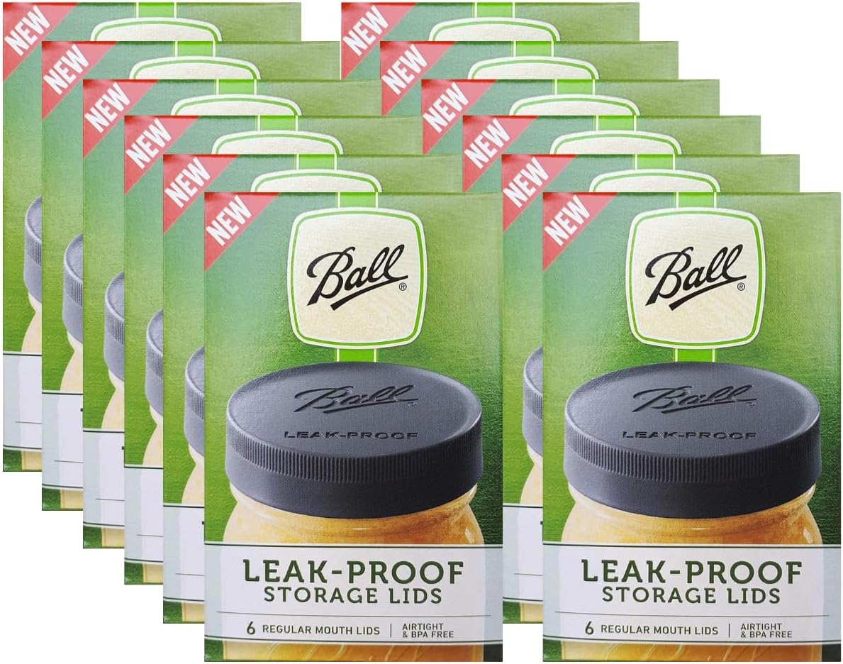 Ball Leak-Proof Plastic Lids for Glass Mason Jars, Used for Canning, Pickling, Juice, Jam, Jelly (Regular, 6 Count (Pack of 2))