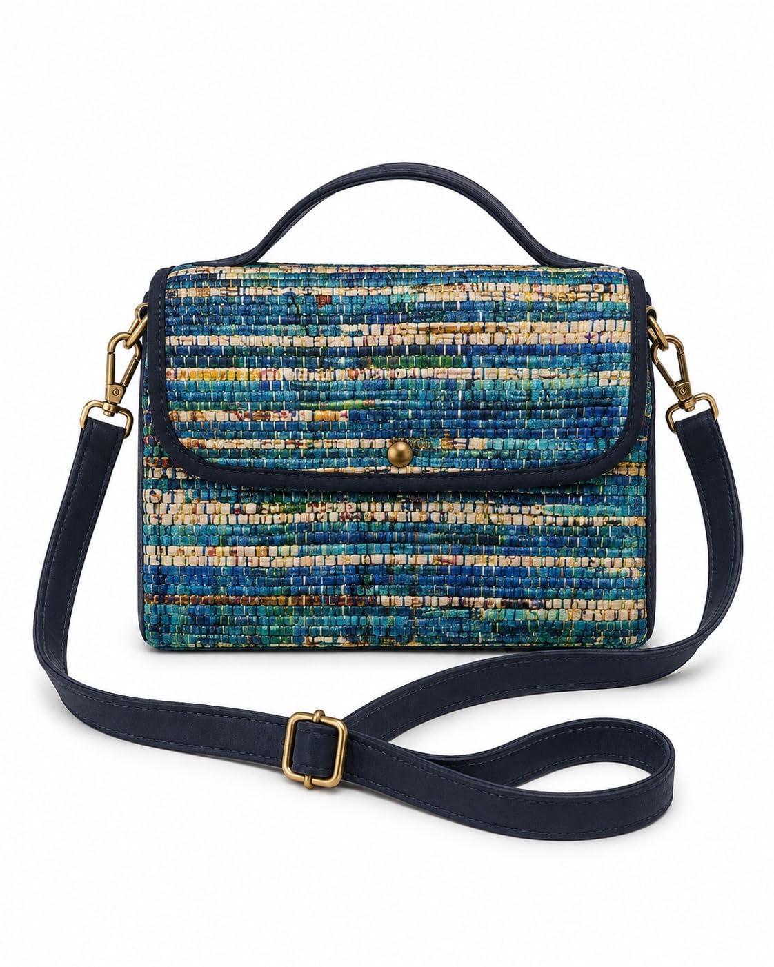 GAYAMI Handwoven Newspaper Paper Sling Bag for Women | Eco-Friendly Crossbody Handbag | Upcycled Handmade Shoulder Bag | Magnetic Flap Closure | Adjustable Sling 6.5 x 9 x 4 Inches-image-5