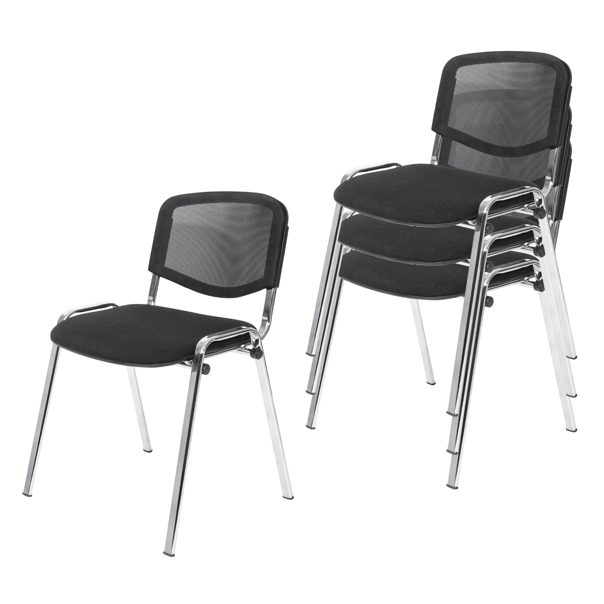 Topsit 4er Set Stapelbare Besucherstühle mit weich gepolsterter Sitzfläche und Rückenlehne aus Netz, Wartezimmerstühle, Metallgestell Bürostühle, Konferenzstühle für Rezeption Pausen Raum (Schwarz)