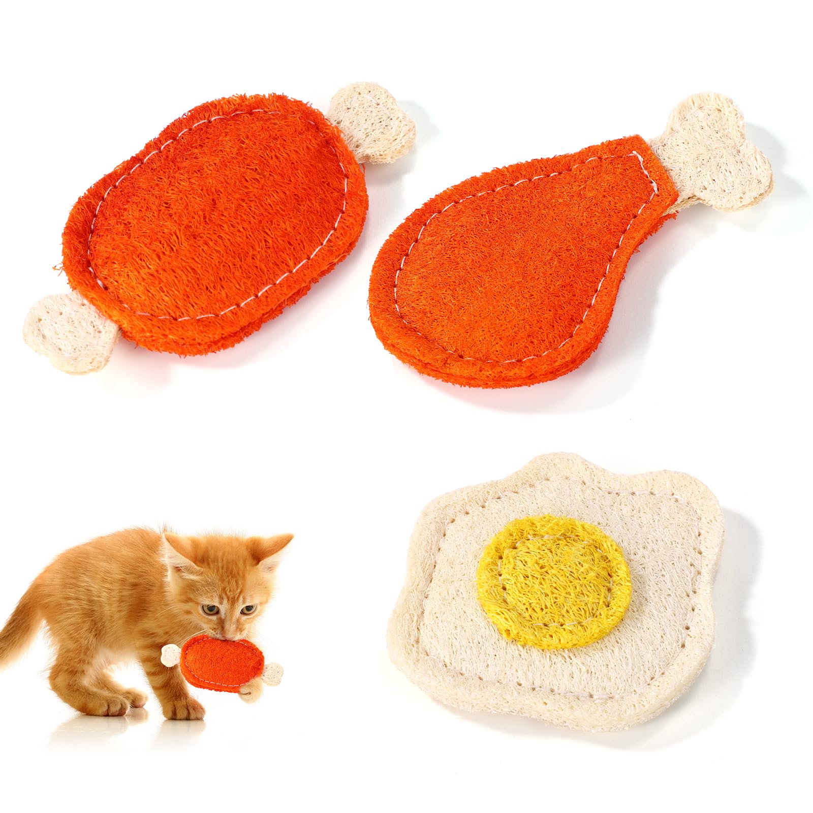 Lyreh 3pcs Cat Chew Toys with Catnip and Silvervine, Interactive Kitten Bite Dental Nip Chews Teething Toys for Indoor Pet Dental Cleaning