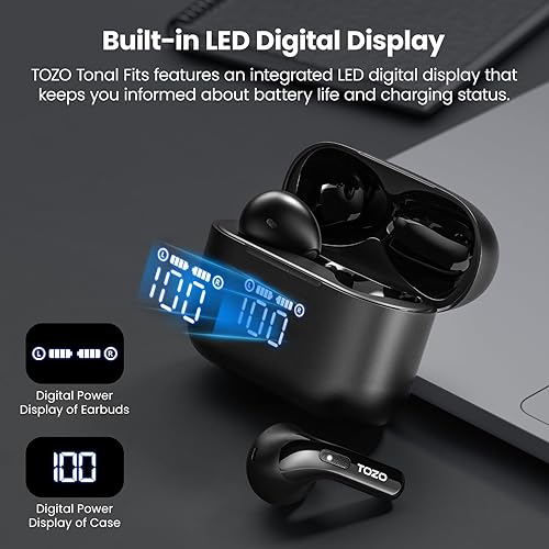 Miniatura 10 de TOZO Tonal Fits(T21) Auriculares inalámbricos Bluetooth Auriculares semi intrauditivos con pantalla digital LED, micrófono dual cancelación de ruido