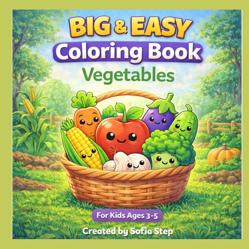 Big & Easy Coloring Book for Kids Ages 3–5: VEGETABLES (My First Coloring)