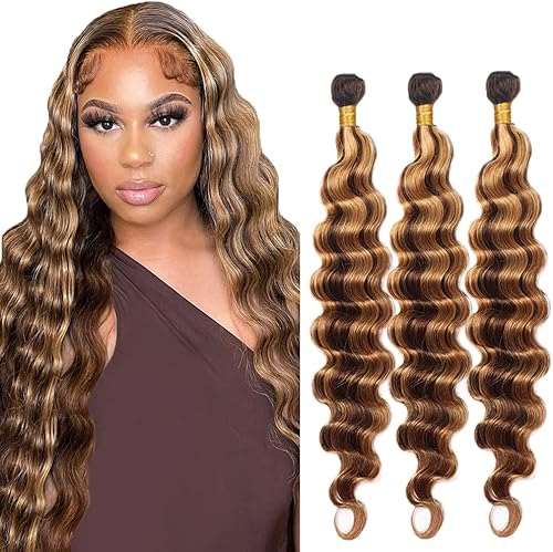 P4/27 Highlight Brown Bundles Human Hair Deep Wave Bundles Human Hair 24 26 28 I