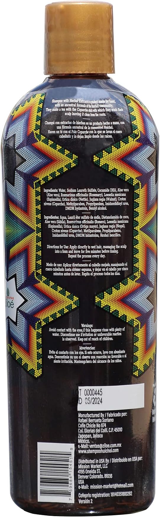 Shampoo del Indio Huichol, Cleansing and Strengthening Shampoo, Organic Ingredients, 14 FL Oz, Bottle.