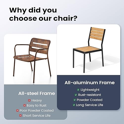 Miniatura 9 de Pellebant Juego de 2 sillas de comedor apilables para exteriores, sillas de patio de aluminio con reposabrazos, para todo tipo de clima, para