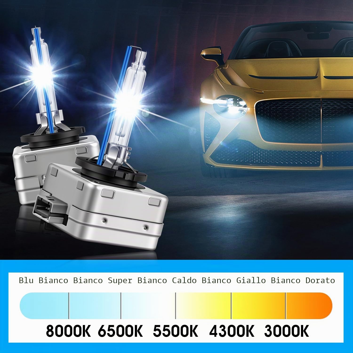 Lampadine Xenon D3S 8000K D3S Xeno HID per Auto Blu Ghiaccio 12V 35W Kit di Conversione HID, 2 Lampade