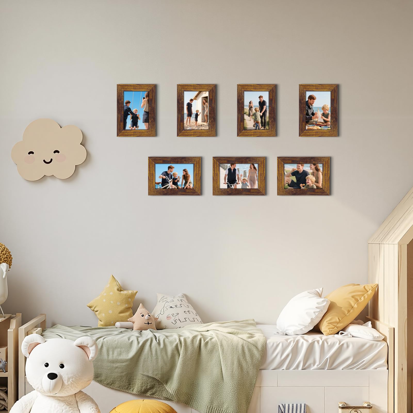 PETAFLOP Marcos de Fotos Multiples de 20x25 cm de Madera,Conjunto de Portafotos Rusticos,para Pared y Mesa, Set de 7