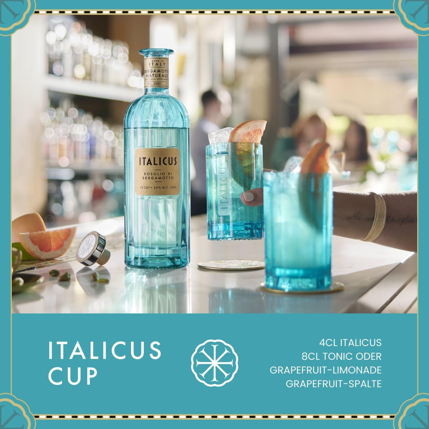 ITALICUS Rosolio di Bergamotto Likör, Geschenk-Set mit 2 Gläsern, Aperitif aus Bergamotte für Cocktails & Spritz, Premium Likör aus Italien, 1 x 0,7 L