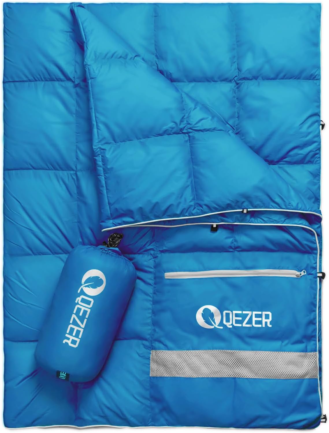 QEZERDown Camping Blanket,Ultralight and Portable Blanket for Camping, Hiking, Hammocks, Indoors&Outdoor, Cars&Campervan with 2 kinds of style for storage,can be used as square pillow or quilt