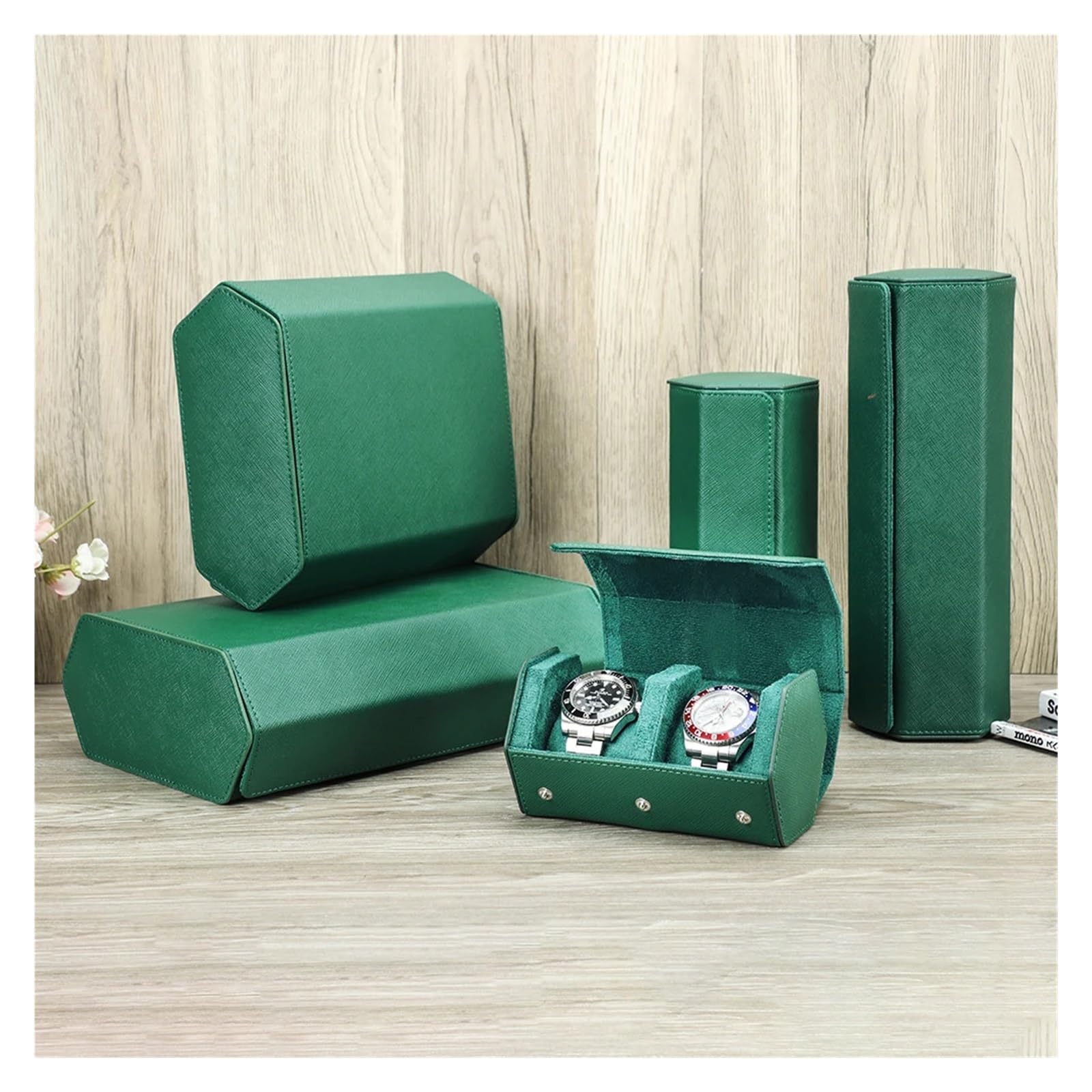 1 rotolo di orologio esagonale verde, organizer for orologi portatile con 2/3/4/6/8 slot