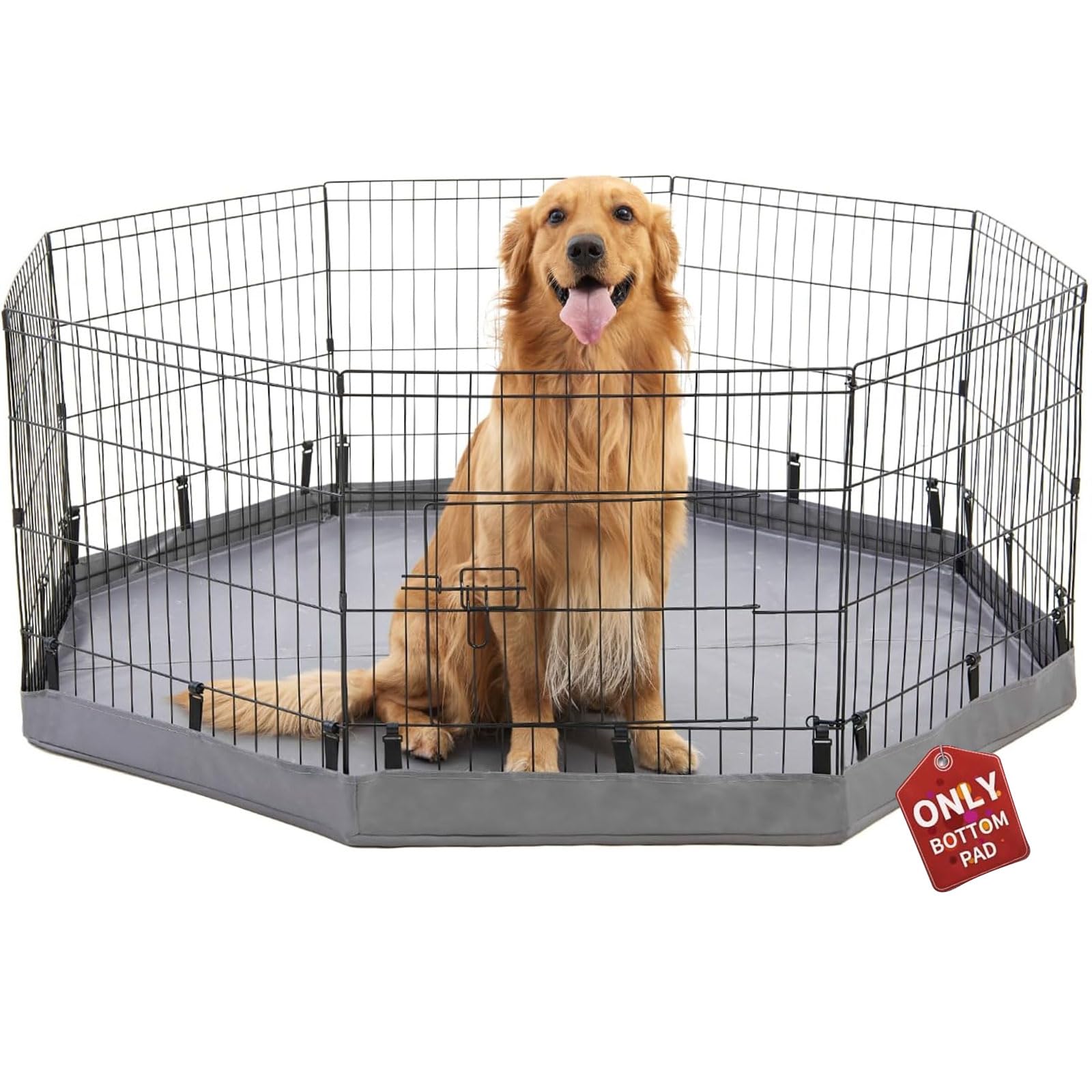 PJYuCien Dog Playpen Bottom Pad, Fits 24 Inch 8 Panels Regular Octagon Metal Exercise Pet Pen, Elastic Buckles Connections, Grey (Note: Fence Not