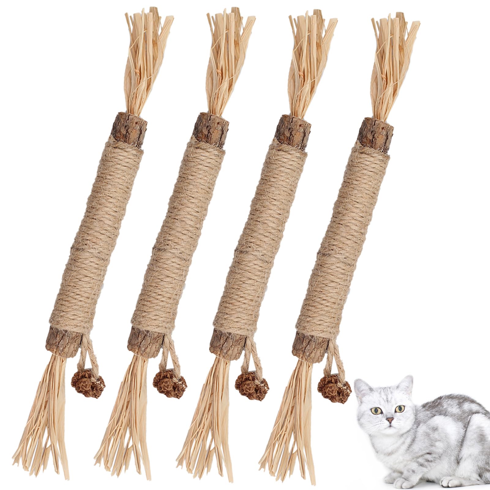 4 Piezas Masticar Palos Gato,Palitos de Hierba Gatera,Palitos para Masticar Gato Juguete,Cuidado Dental,para Limpia los Dientes Juguetes del Catnip
