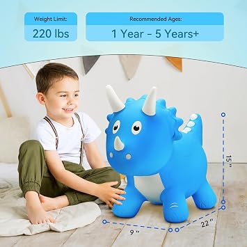 VangeBow Dinosaur Bouncy Horse for Toddlers 3+, Inflatable Ride On Bouncy Animal Hopper Toys for 3 4 5 Year Old Girl Boy Kid First Birthday Gift, Outdoor Indoor Soft Play Equipment(Pump Included)