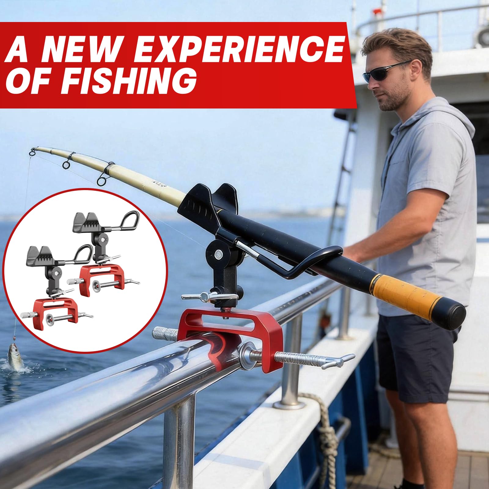 Portacanna Da Pesca, 2PC Supporto Per Canna Da Pesca In Alluminio | Regolabile A 360° Con Clip Maggiorata Universale Portacanna Per Barche Da Pesca Ringhiere Yacht E Parapetti Costieri