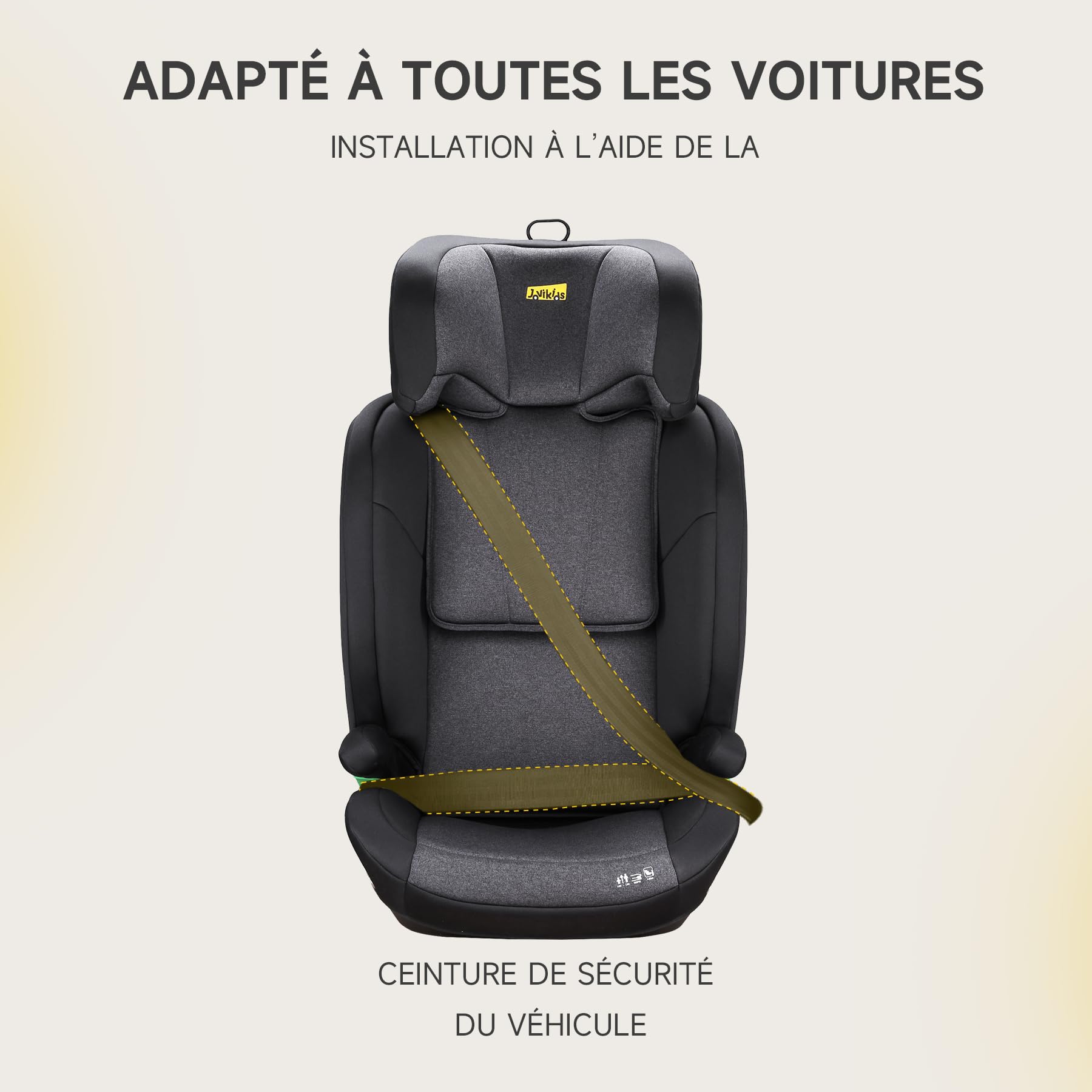 i-Size R129 Siège auto pour enfant de 3,5 à 12 ans (100-150 cm), avec dossier réglable, appuie-tête, protection contre les chocs latéraux, Rehausseur Isofix (BLACK, sans base) (Noir, Sans ISOFIX)