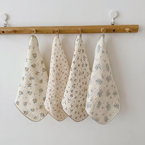 Vista 13 de BuLuTu Paquete de 4 toallas de limpieza de muselina de algodón Shabby Chic con flores para la cocina del hogar, 11x11 pulgadas, trapos de limpieza