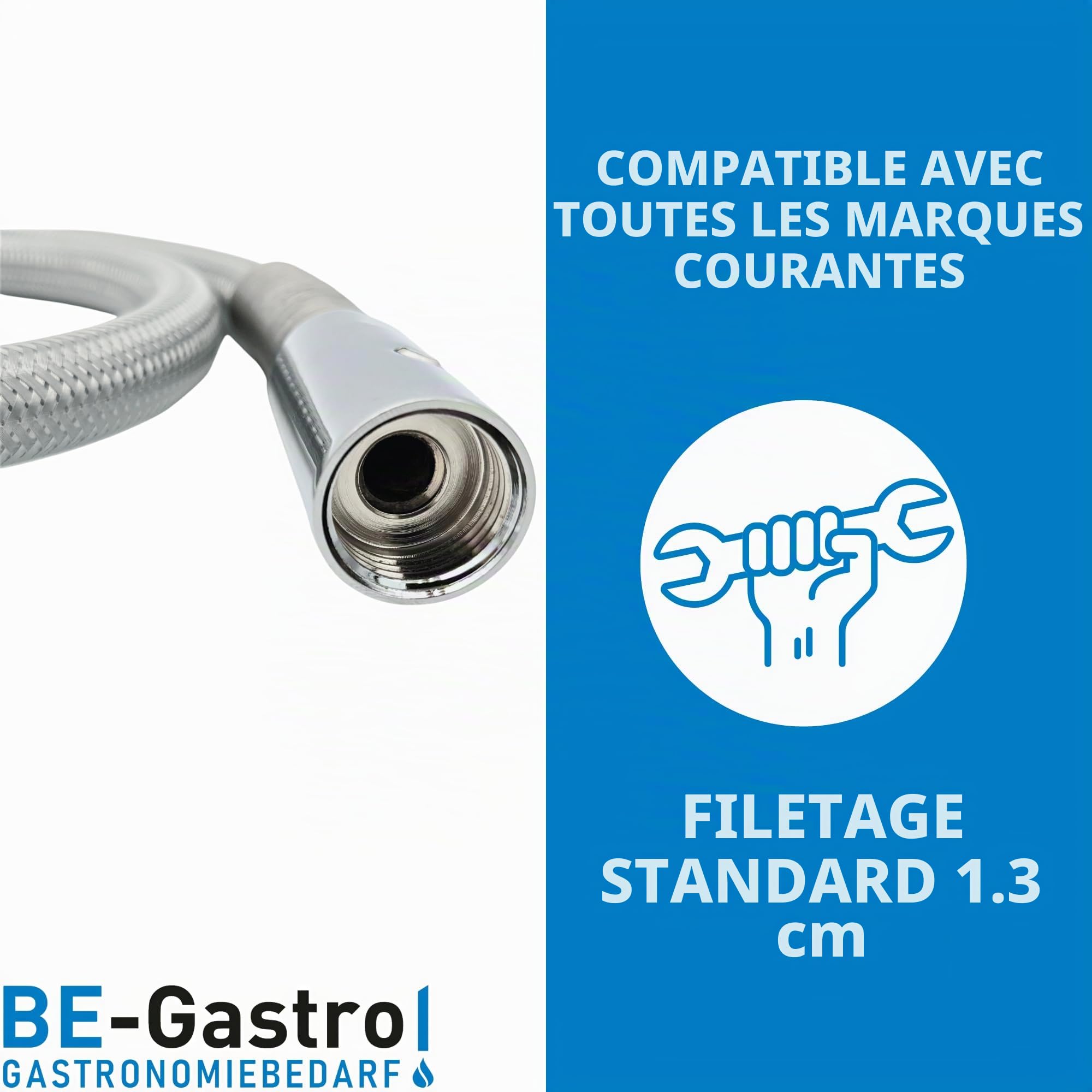 BE-GASTRO Tuyau de Douche Professionnel 120 cm I Robinet et Douchette Industriels AG Standard 1/2" - Pour Vaisselle/Douche Gastronomique 1200 mm