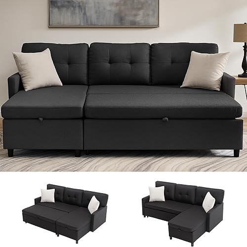Pull Out Couch, Oversized Sleeper Sofa Couch, Sectional Sleeper Sofa Bed for Living Room Bedroom Lounge (Black, 73 Inch)