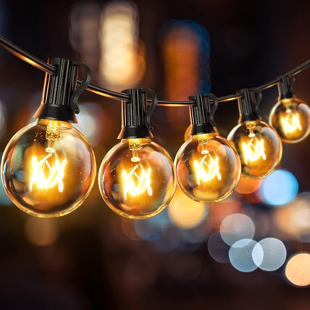 Elegear 33FT / 30 Bulbs Festoon Lights Outdoor Mains Powered, IP65 Waterproof String Fairy Lights Plug in (+3 Spare Bulbs) for Garden Camping Patio Yard Wedding Party Indoor Decoration, Warm White