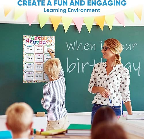 Miniatura 3 de FaCraft Cartel de cumpleaños para el aula, póster de confeti de feliz cumpleaños, calendario bohemio, reutilizable, laminado, para el día de