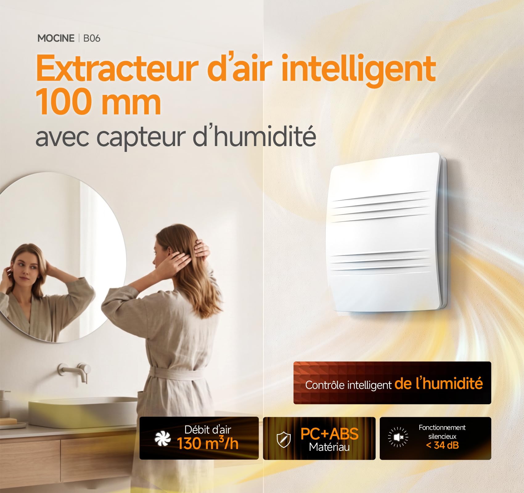 MOCINE Extracteur d'air 100 mm avec Hygrostat B06