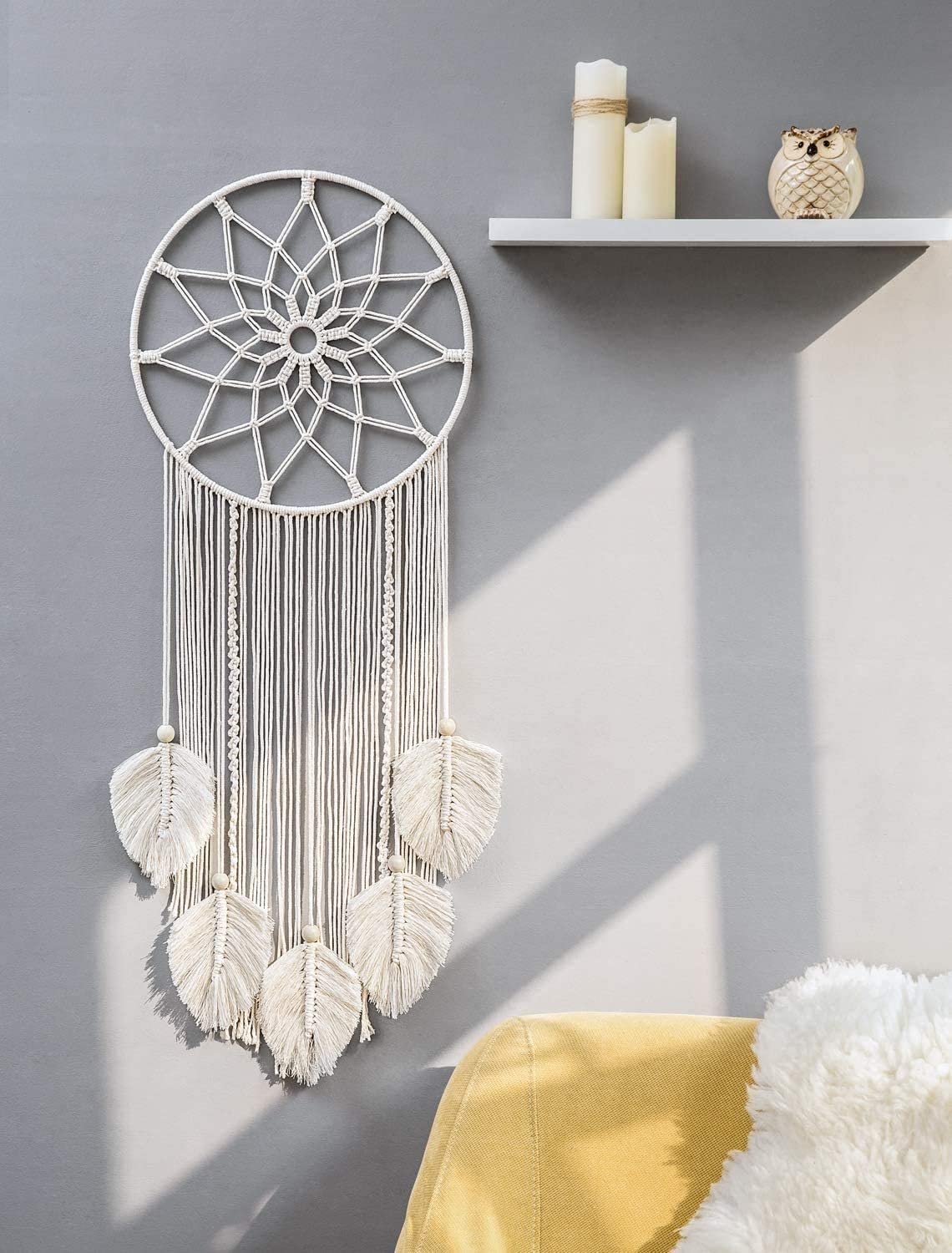 Wagon Brand| Macrame Dream Catcher | Cotton Rope Bohemian Vintage Style Wall Hanging Tapestry | Modern Room Home Decor | Geometric Wall Art | Gifting (Ivory) Pack of 1| WBDC 41 |-image-29