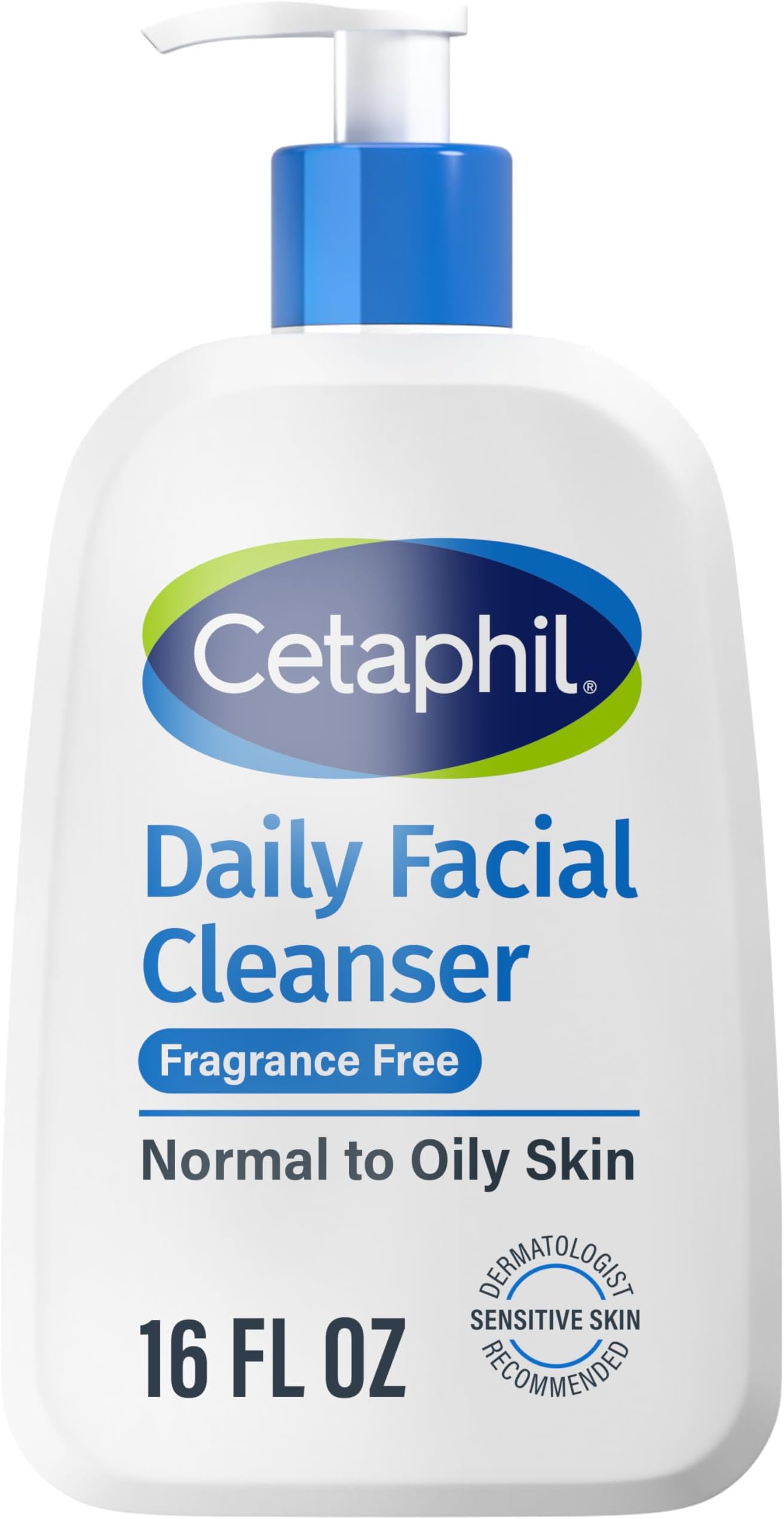 Face Wash, Daily Facial Cleanser for Sensitive, Combination to Oily Skin, 16 Oz, Fragrance Free, Gentle Foaming, Soap Free, Hypoallergenic