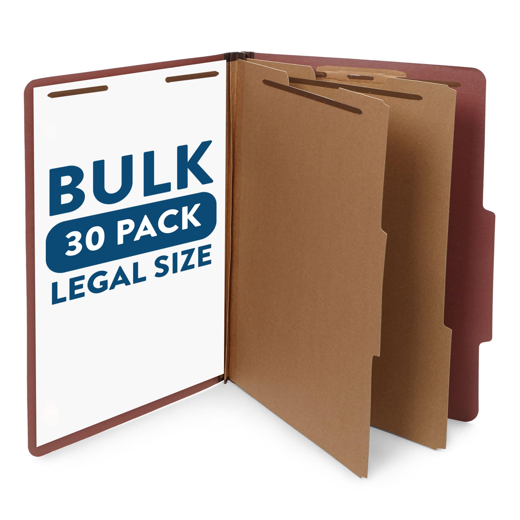 30 Legal Size Classification Folders, 2 Divider 2 Inch Tyvek Expansions, Durable 2 Prongs Designed to Organize Standard Law Client Files, Office Reports, 30 Legal Folders, Red Brick