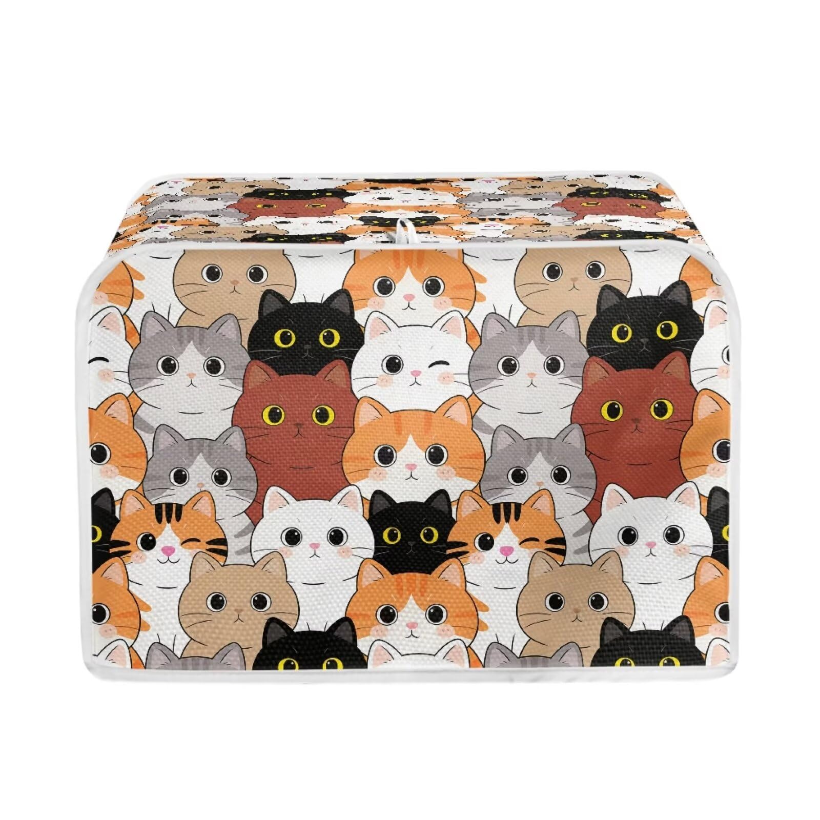 Talayituse Cartoon Cat Print Toaster Cover 4 Slice Wide Slot, Lightweight Bread Maker Cover Dust Protection Washable Appliance Bag, M