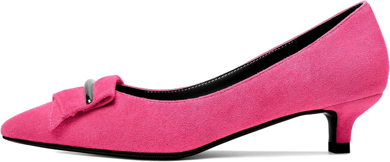 Mettesally Womens Kitten Heel Slip-on Pumps Pointed Toe Pumps Slip-on Low Heels Comfortable Casual Ladies Office Dress Shoes