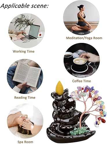 Miniatura 3 de CrystalTears Quemador de incienso de árbol de cristal, soporte de incienso de cascada de cerámica, cuarzo rosa, piedra de cristal curativo, árbol