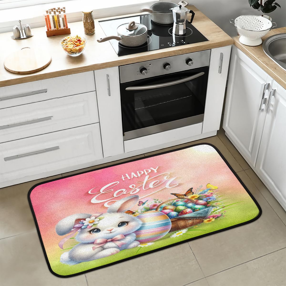 Easter Kitchen Rug Non-Slip Washable Kitchen Mat Soft Absorbent Carpet Welcome Mats for Indoor,Entryway,Floor,Sink,Bathroom,Laundry Home Festival Decor Z (98)
