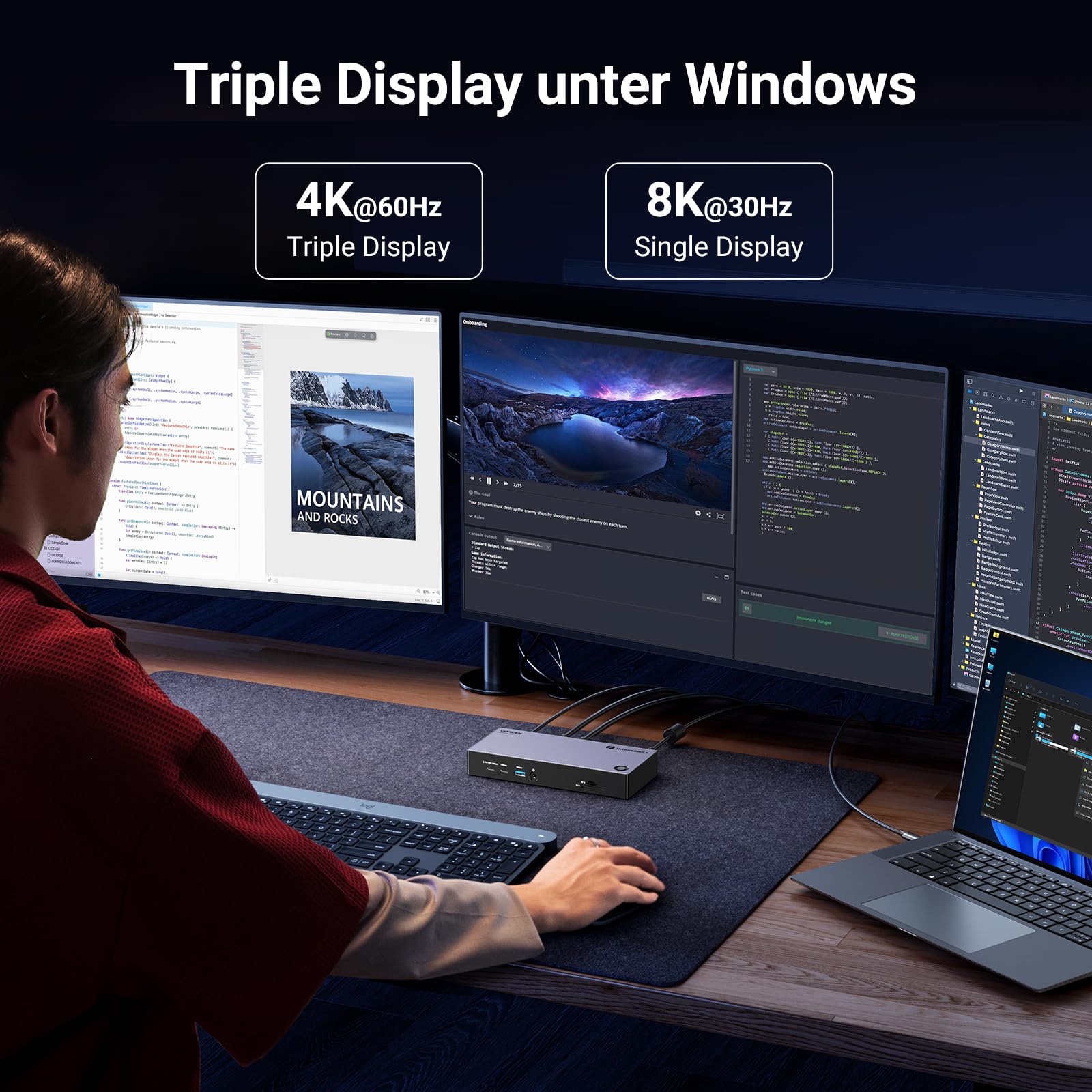 UGREEN Revodok Max 313 Thunderbolt 4 Dock 40Gbps Triple Display Docking Station(Triple 4K@60Hz, Single 8K Display), 13-in-1 Dockingstation mit 140W GaN-Ladeeingang, kompatibel mit Mac mini M4/M4 Pro