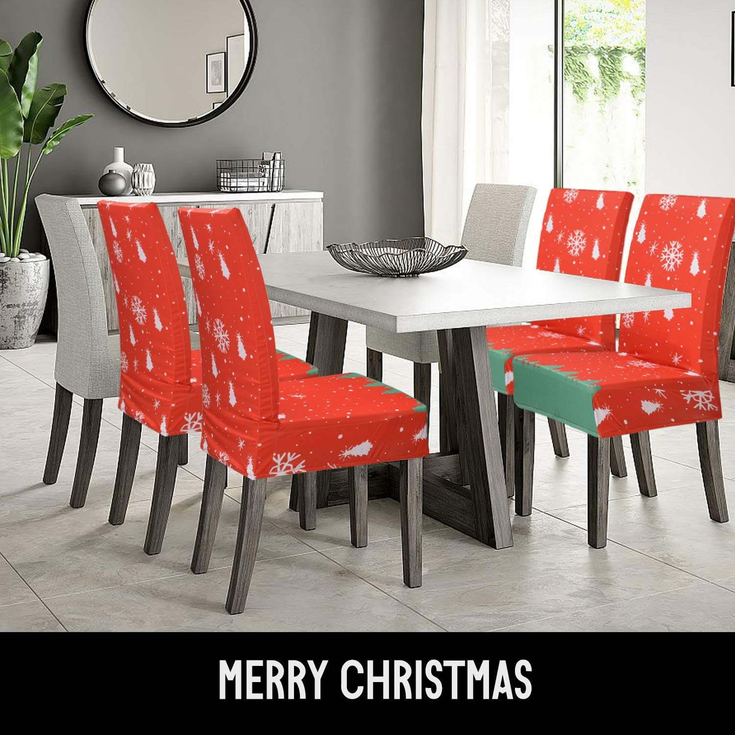 Beeager Christmas Chair Covers Decoration - 4 Pack Classic Stretch Removable Washable Christmas Chair Protector Slipcovers for Home, Kitchen, Dining Room Decor