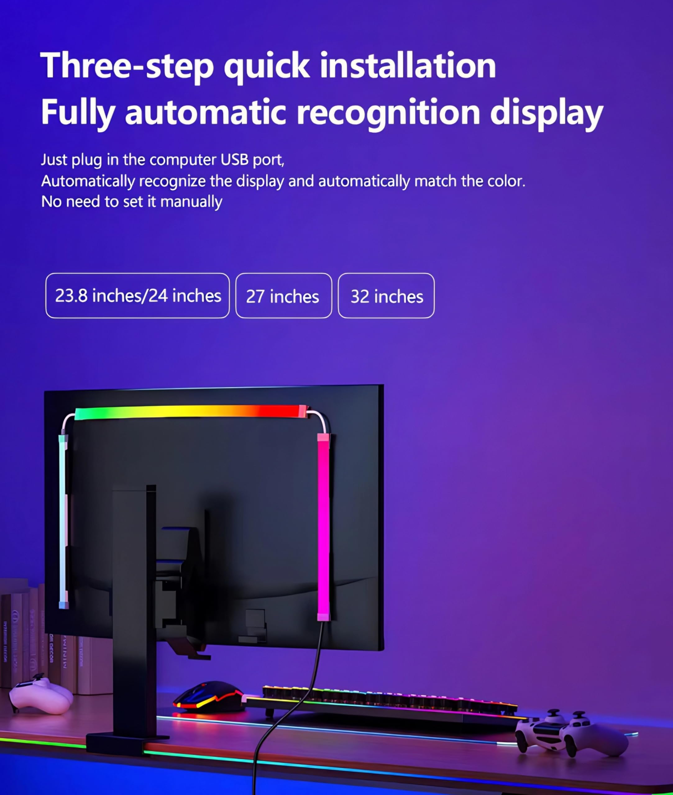 Światła LED do Podświetlenia Monitora, Synchronizacja Ekranu LED Oświetlenie Otoczenia z Wieloma Trybami Oświetlenia, Pasek LED USB RGB do Sypialni, PC, Monitor do Gier