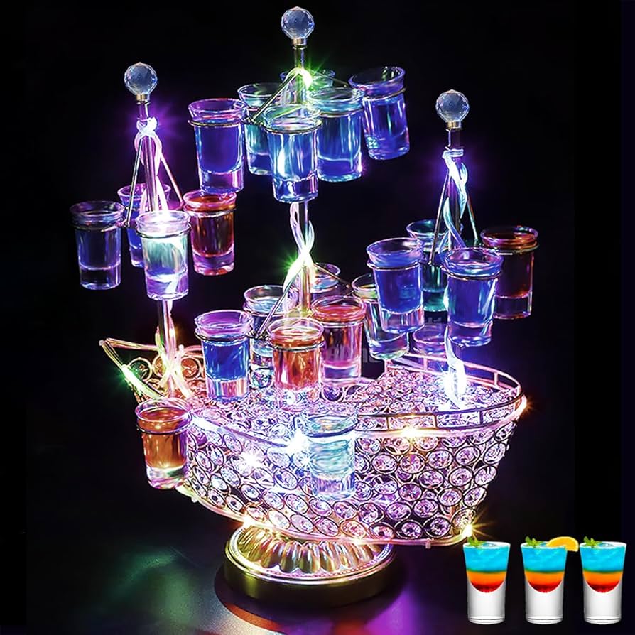 【新品】LEDグラスホルダー ワインラック 24カップ テキーラ観覧車 Amazon｜テキーラ観覧車 ハート型 ワインラック LED酒ボトルの