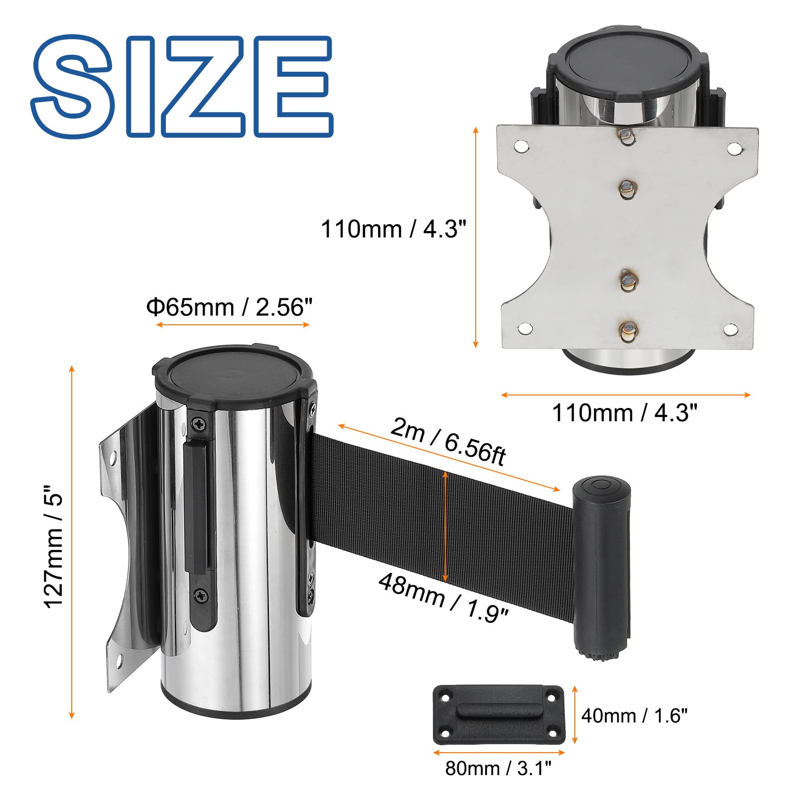 QUARKZMAN Soporte De Pared Fijo Barrera Retráctil De Cinta 6.56 Pies Cintas Retráctiles Fijas Para Control De Multitudes Para Colas Tienda Minorista Estadio Negra Con Caja De Acero 4pcs