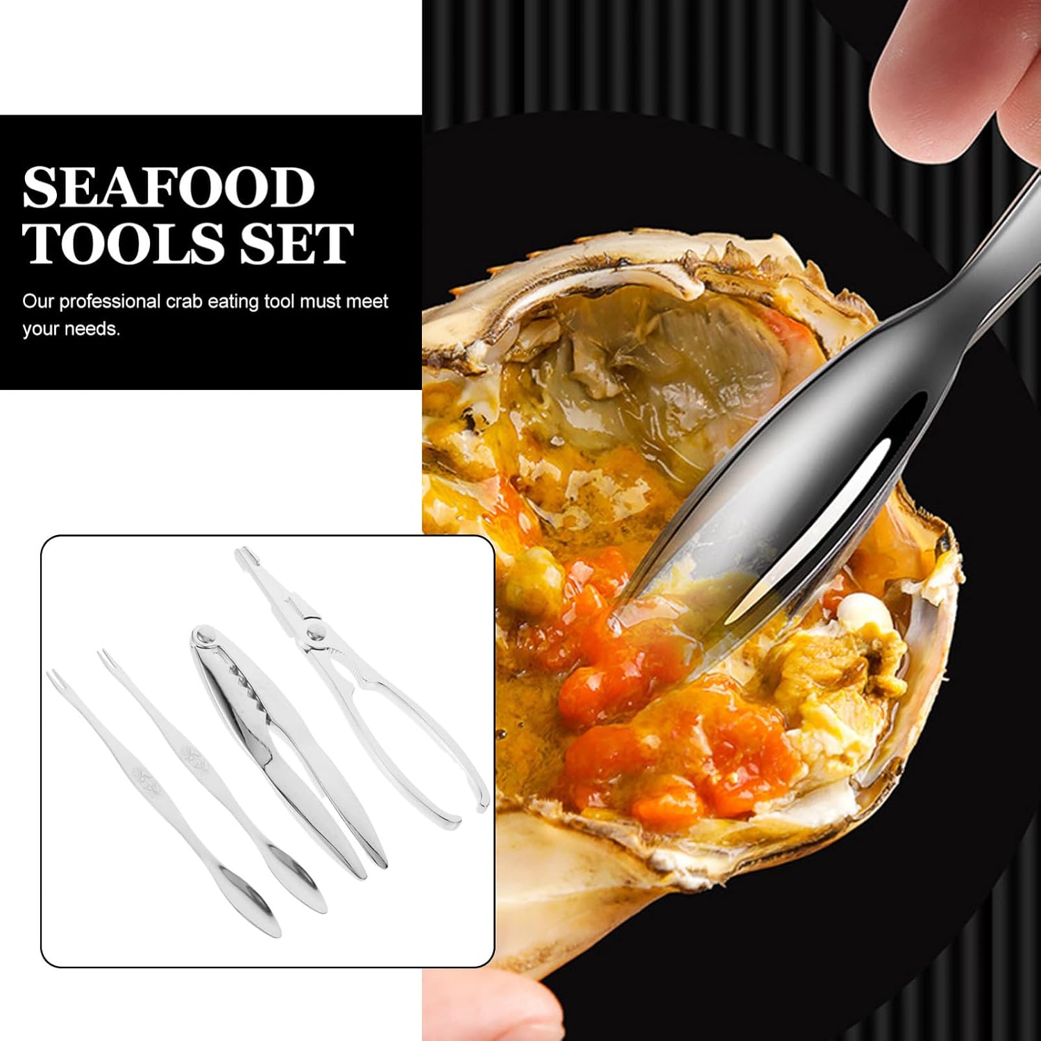 Ciieeo 4pcs Crab Peeling Tool Stainless Steel Crab Eating Picks Cracker Leg Tools Stick Peeler Seafood for Lobster