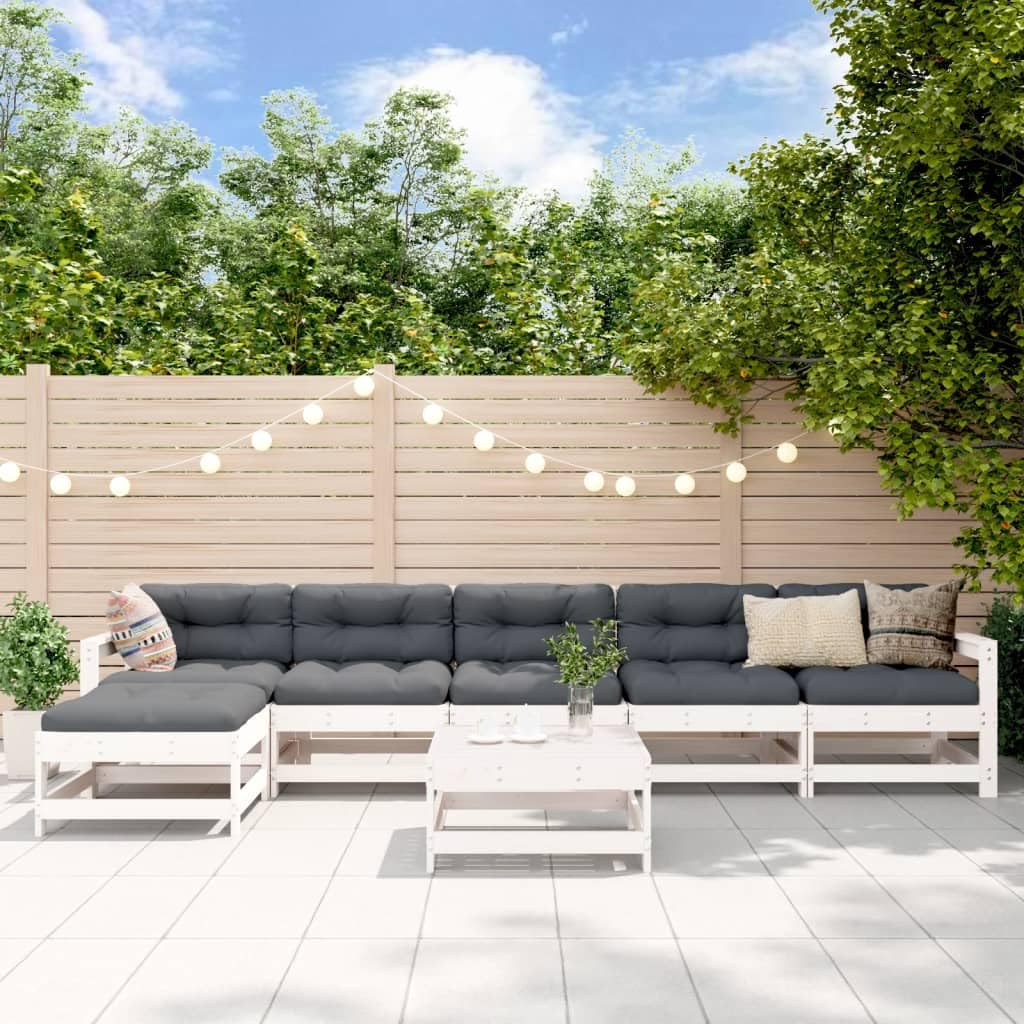 Salon de jardin 7 pcs blanc bois de pin massif extérieur meuble balcon