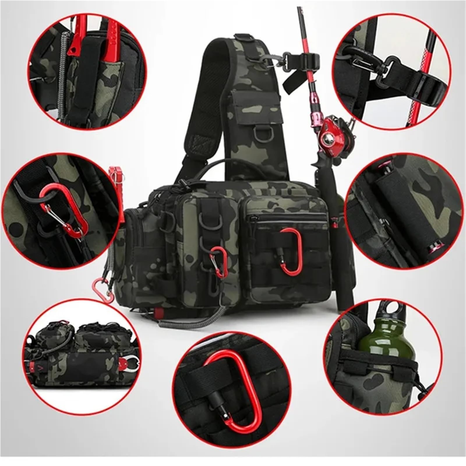 Borsa per Canna da Pesca Attrezzatura da pesca, borsa a tracolla, portaoggetti, portacanna portatile, sportiva for esterni, a volo(B - Dark Night)