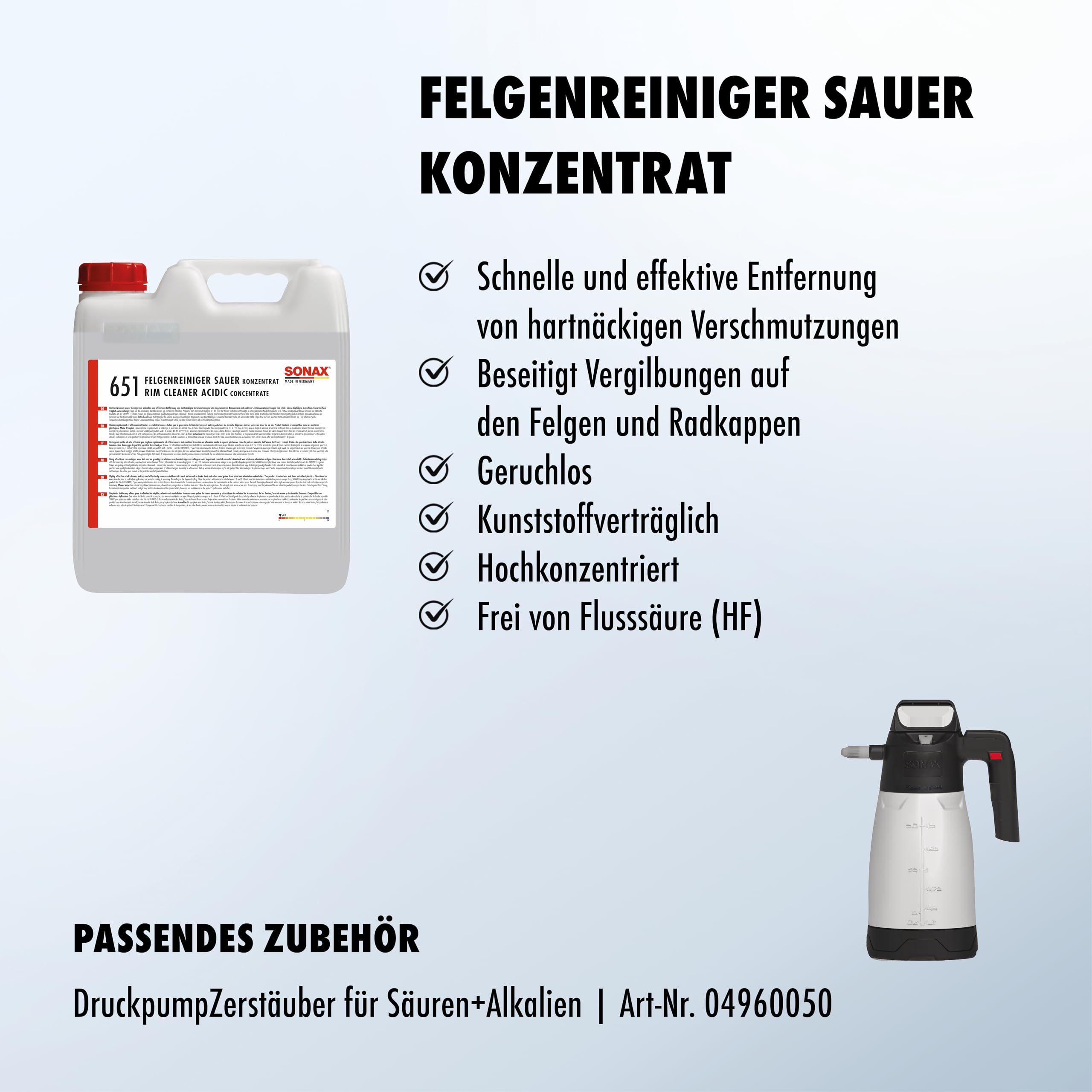 SONAX Felgenreiniger (10 Liter) hochwirksamer saurer Reiniger zur schnellen und effektiven Entfernung von hartnäckigen Verschmutzungen | Art-Nr. 06516000