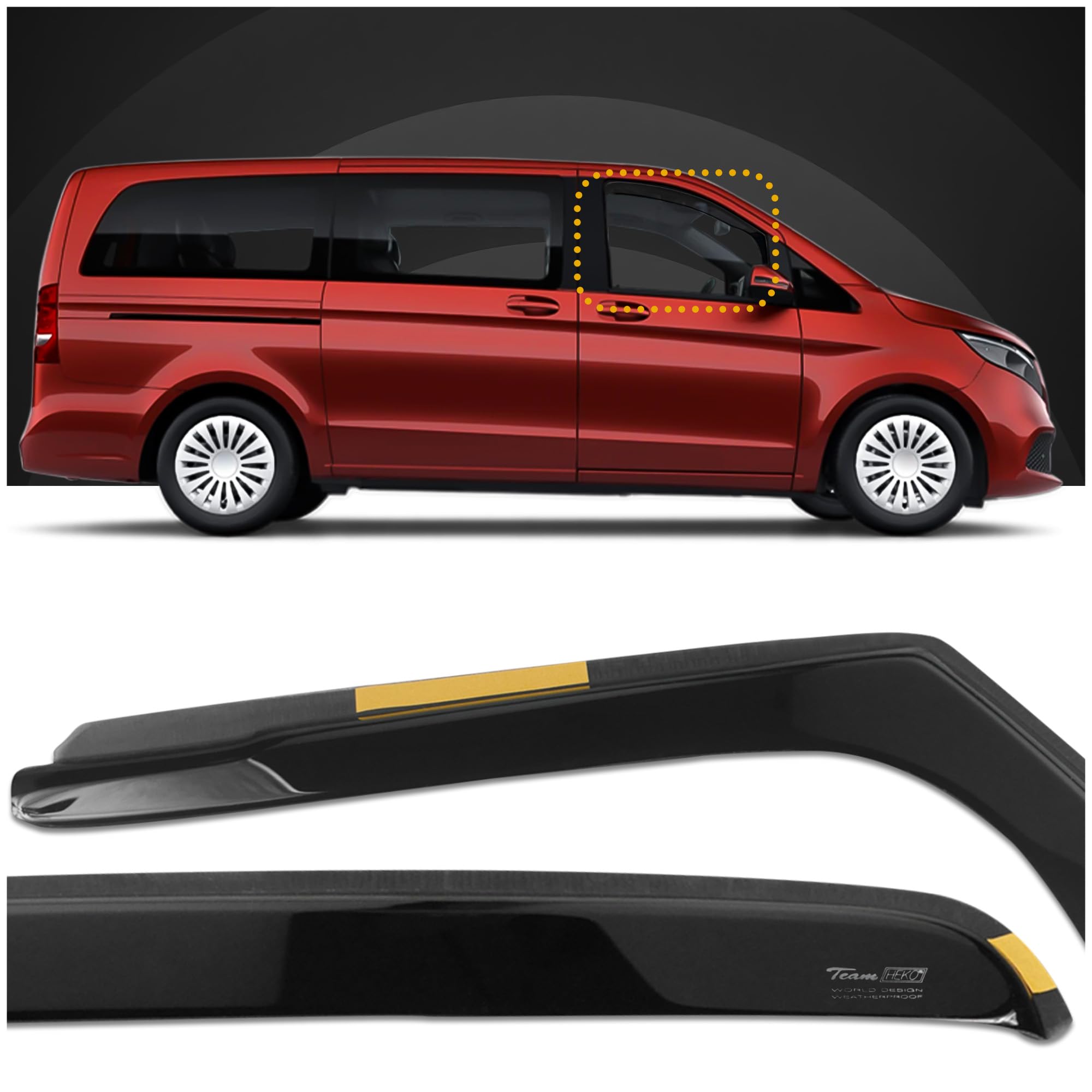 HEKO - Compatibile con Mercedes Vito V-klasse W447 2014+ Deflettori per Vetri Laterali; Anteriori; Due pezzi; Deflettori d’Aria Antipioggia, Antiturbo, Oscurati, Aerodinamici; Montaggio Rapido