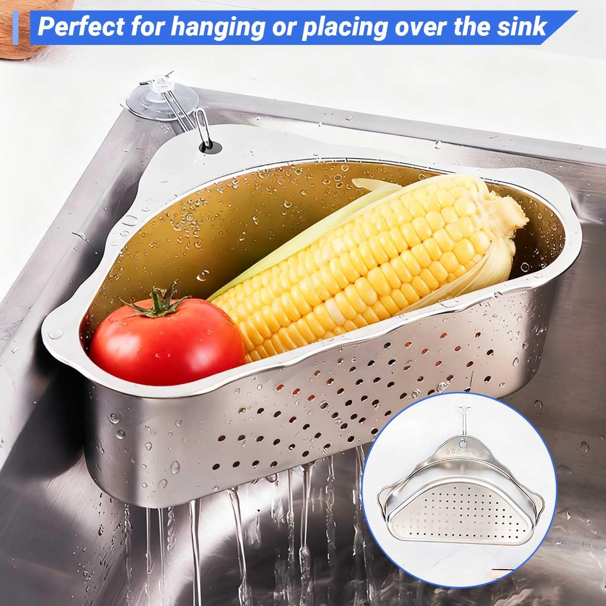 Colador para Fregadero de Cocina Cesta de Desagüe de Acero Inoxidable Triangular