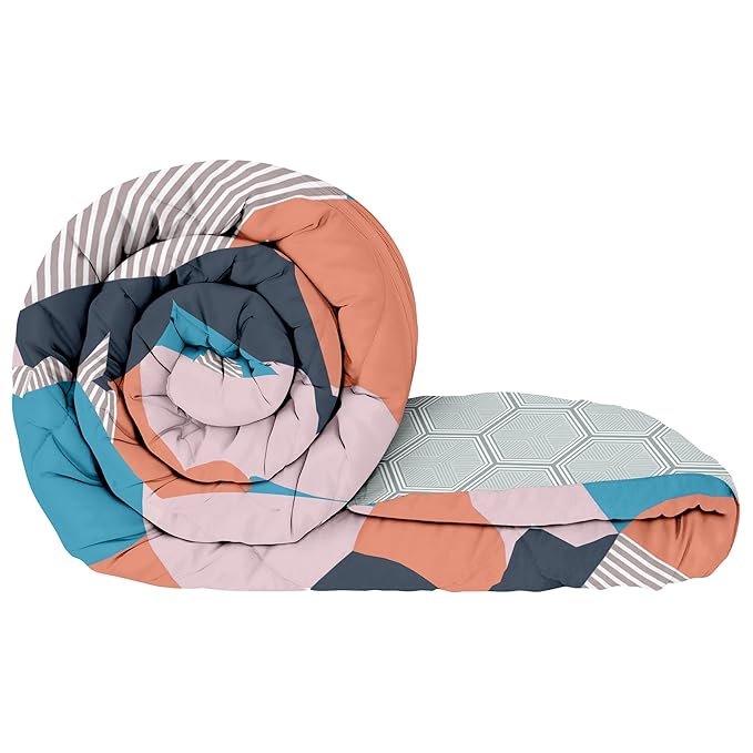 Story@Home Microfiber 180 GSM Soft Reversible All Weather MILD Winter Comforter/Quilt/Duvet Abstract Double Bed Comforter (Light Orange) at Rs. 1499